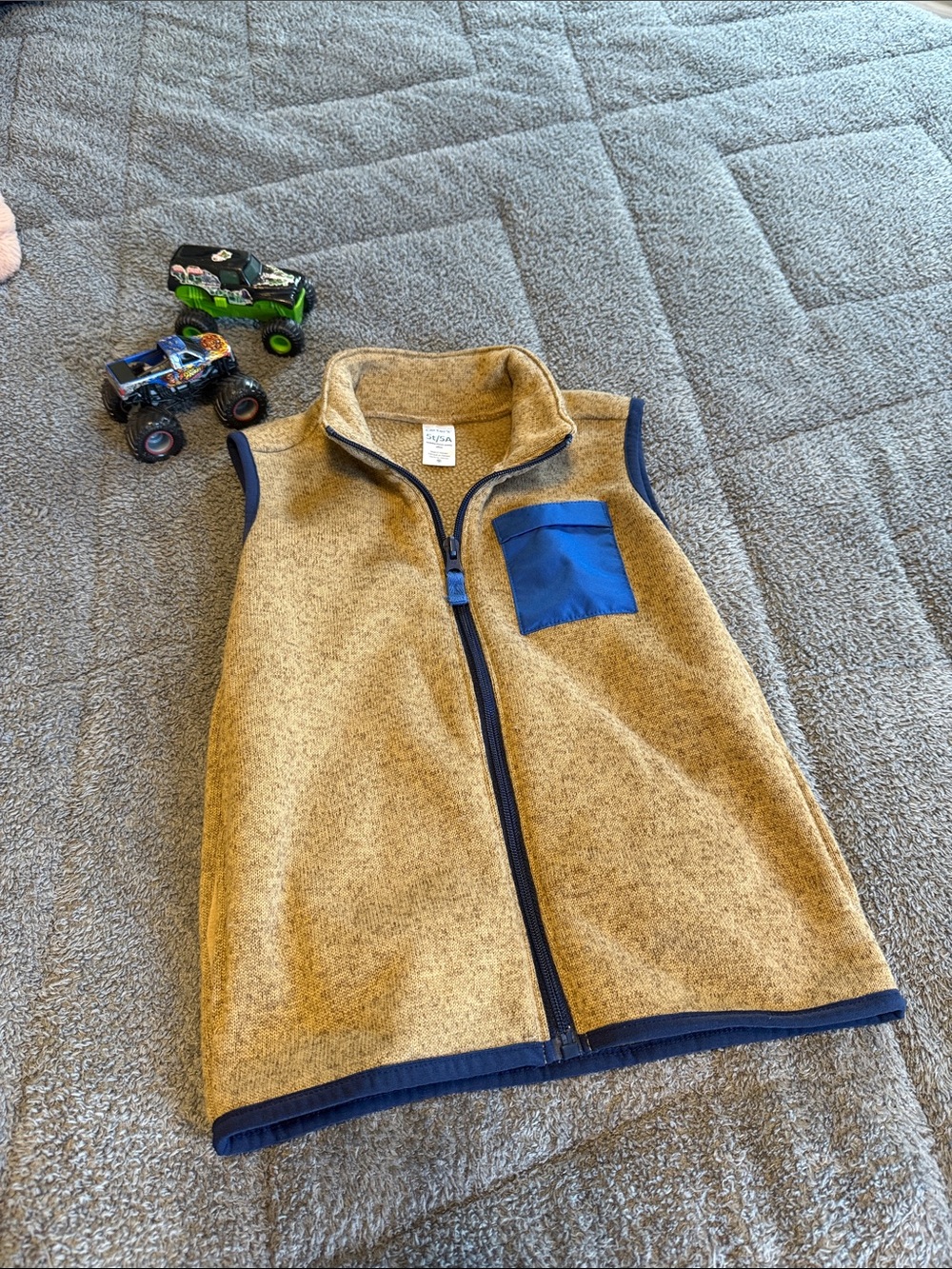 Carter's Tan Fleece Vest with Blue Trim and Pocket